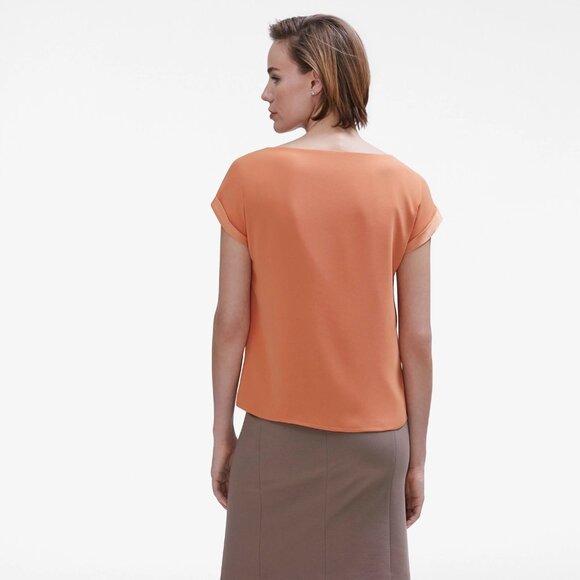 MM.LAFLEUR Betty Navy Blue Matte Crepe Cuffed Boat Neck Blouse Top, Size XL - Picture 13 of 14